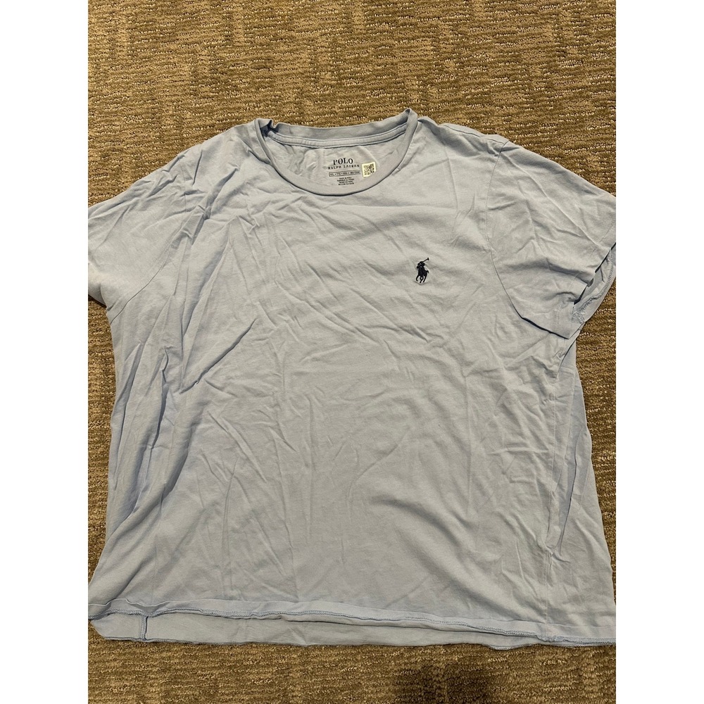 Polo Ralph Lauren Womens Short Sleeve T-Shirt Light Blue Pony Logo XL XXL